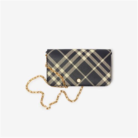 Check Chain Strap Wallet in Black/calico 